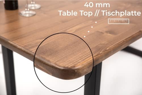 Gozos Bejar Rounded solid wood dining table | Wooden dining table made of solid pine wood with U metal legs | Handmade furniture from real wood | Solid table top 40 mm | 4-6 people | 180x80cm
