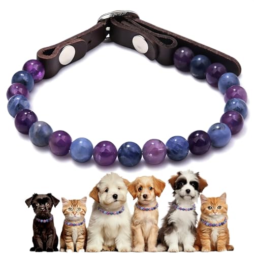 Stealth Stone Healing Crystal Beaded Dog CollarAdjustable Leather Gem Beaded Cat Necklace Pet Gift Daily Wear