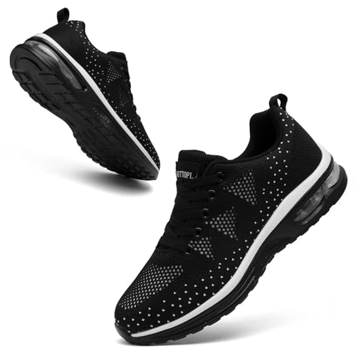 NUTTOPL Zapatillas Deporte Mujer Zapatillas de Running Ligero y Transpirables Zapatillas Deportivas Casual Correr Tenis Gimnasio Sneakers Blanco Negro 39 EU