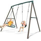 Hapfan 7.5ft Tall Swing Sets for Backyard, 500lbs Heavy Duty Swing Set for Kids and Adults with Spider Swing and Belt Swing, Outdoor Playground Sets for Backyards(Green and Brown)
