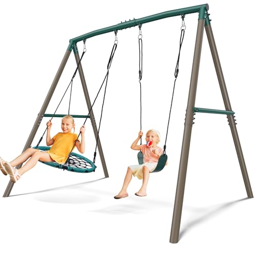 Hapfan 7.5ft Tall Swing Sets for Backyard, 500lbs Heavy...