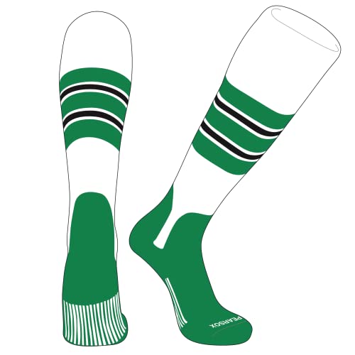 PEAR SOX OTC Baseball Softball Stirrup Socks (E, 5in) White, Kelly Green, Black, Kelly Green