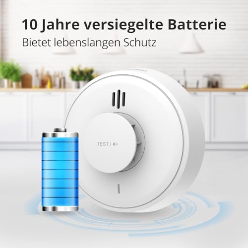 Hitzewarnmelder, 10 Jahre versiegelte Batterie, Hitzemelder Küche, Hitzewarnmelder kann ferngesteuert stummgeschaltet Werden, große Stummschalt-/Testtaste Hitzewarnmelder, BS 5446 Standard