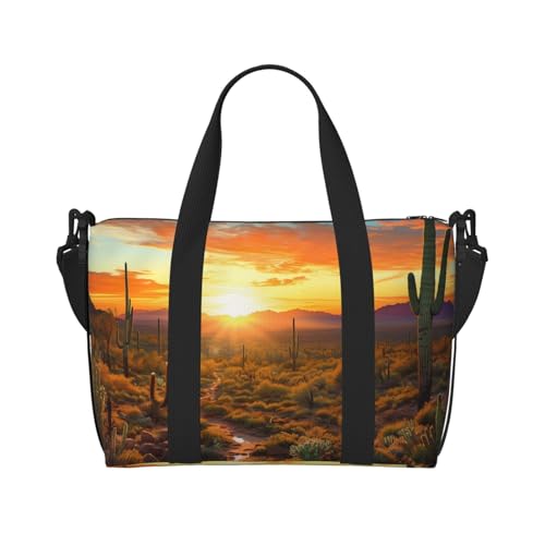 Sports Gym Bag for Women Men Travel Duffel Bag Tote Weekender Bag Carry on Overnight Bag for Travel Swimming Fitness Workout Sports Saguaros at Sunset Duffle Bag