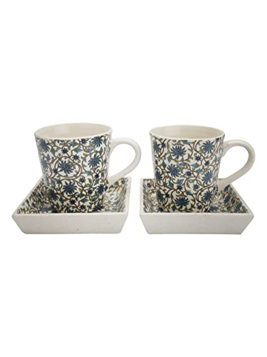 Image of Miah Decor Ceramic Coffee Mugs Set with Serving Platter, Handmade Stoneware
