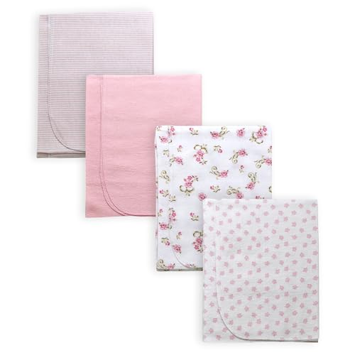 4 Pack Flannel Receiving Blankets for Baby, 30 in. x 30 in., Vintage Rose Pink Prints2