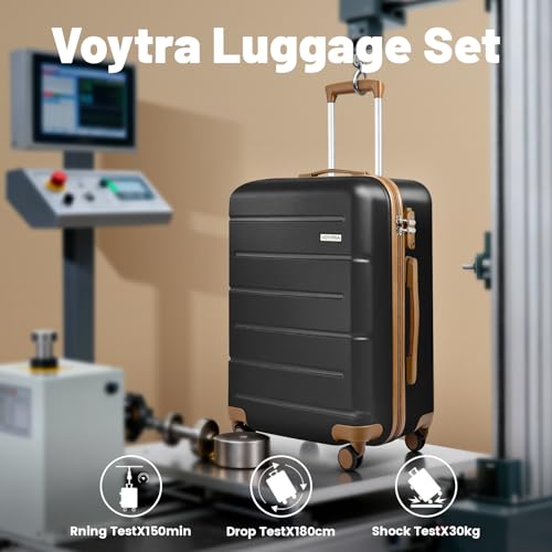 Image of 3-Piece Luggage Set with Carry On Luggage Set 22x14x9 Airline Approved, ABS Hardside Suitcase with 8 Spinner Wheels & TSA Lock, Expandable Suitcase for Men & Women (20 /TB /DB Black)
