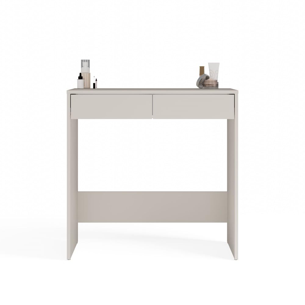 CDF Scrivania Con Due Cassetti Kaschmir Beige Moderna Compatta Per Camera Da Letto Ufficio E Studio Con Frontali Scanalati Design Minimalista Funzionale 50x81x80 cm Pannello