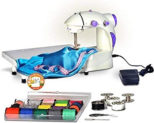 Adonai Mini Desktop Multi Functional Electric Sewing Machine Household Double Stitches Sewing Machine with Tray (White)
