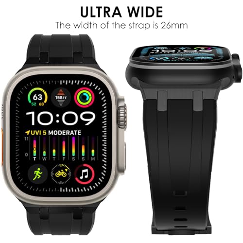 WINGLE AP Luxury Bands for Apple Watch Band Ultra 2 Band Ultra 49mm 46mm 45mm 44mm 42mm Men Women Series 10 9 8 7 SE 6 5 4, Silicone Rubber Metal Adapter Sport Bands for iWatch 3 2 1 - Image 3