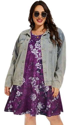 Image of elescat Plus Size Summer Dresses for Women Casual Short Sleeve Pockets Loose Oversized T Shirt Sundress 2026