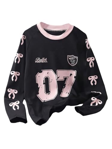 Girl's Long Sleeve Graphic Tees Shirt Y2K Bowknot Print Crew Neck Jersey Tops