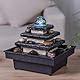 Innenbrunnen Kaskaden -Treppe Tempel Bunte Licht, entspannende Zen, Dekorationstischbrunnen, Geschenkidee, H 18x20x18 cm - Eka Zen’light, Beige + Schwarz