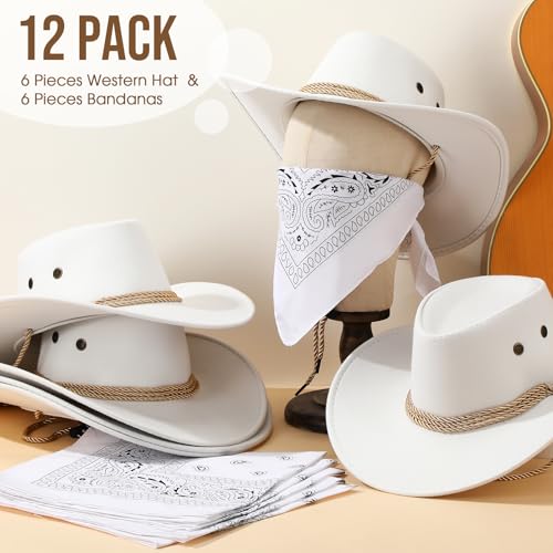 Image of Zhanmai 12 Pcs Cowboy Hat and Bandana Cowboy Cowgirl Hats Bulk Western Party Costume Halloween Accessory