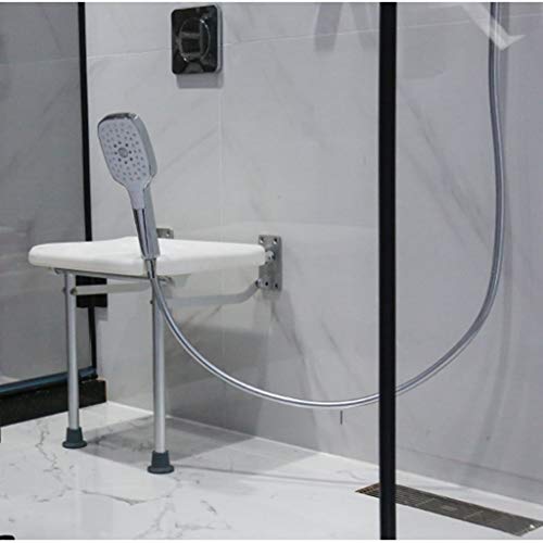 Taburete de baño moderno Asiento de ducha con baño Asiento de seguridad montado en la pared Taburete de banco moderno - Placa de asiento de PE firme con orificio de drenaje - Desactivar, Ancianos, Adu