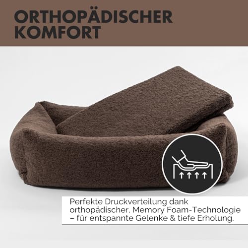PAW WOW Sven Hundebett | Orthopädisches Hundebett | Teddy-Stoff | Hundekörbchen für kleine, mittelgroße und große Hunde (Braun, 75x105cm)