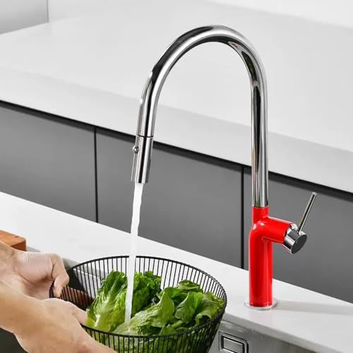 Robinet de lavabo en laiton chromé et rouge rotatif design chic