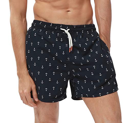 NITAGUT Mens Swim Trunks Quick Dry Printed Funny Swim Shorts with Mesh Lining Swimming Trunks for Men Anchor-M