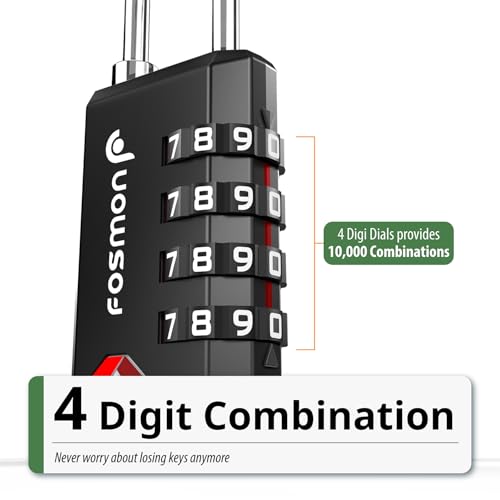 Image of Fosmon TSA Approved Luggage Locks, 4 Digit Combination Padlock, 2 Pack | Open Alert Indicator, Heavy Duty Shackle, Suitcase Lock for Travel, Backpack Zipper Anti Theft, Gym Locker Gun Case Lock