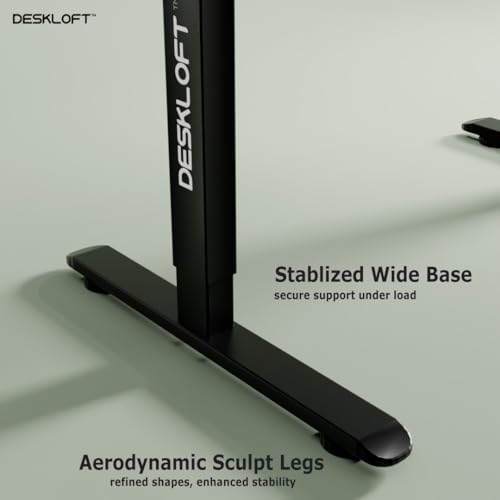 Image of Height Adjustable Electric Standing Desk | Ergonomic Sit Stand Workstation with Walnut Wood Grain Desktop | Motorized Computer Desk for Home Office (Black Frame & White Top, 1200 x 600 mm)