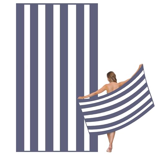 Large Quick Dry Microfibre Beach Bath Towel for Adult,Double Sides grey White Striped Sand Free Beach Towel with Bag,Lightweight Gym Yoga Sports Towel,Compact Travel Summer Beach Towel for Women Men