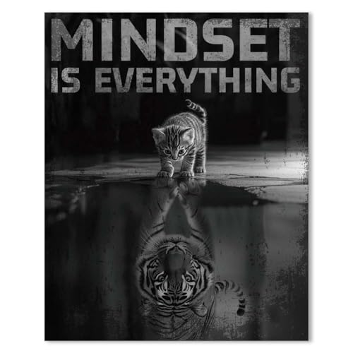 SUPERDANT Mindset Is Everything Poster Mural Affiches Decoration Murale Vintage Affiches Murales Chat et Tigre Impressions pour Murs Réflexion de Chat...