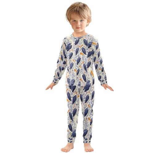 Pajama Sets Long Sleeve Birds Pattern Print Design Soft Comfy Sleepwear 2 Piece PJS 3-8T2