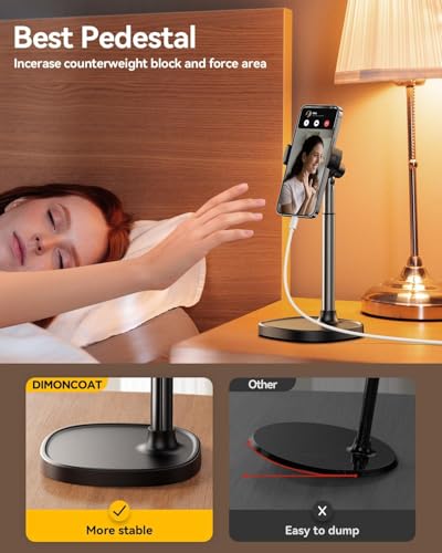 Image of DIMONCOAT Phone Stand for Desk, Angle Height Adjustable Phone Holder for Desk, Aluminum Alloy Universal iPhone Holder, Retractable Cell Phone Stand Recording Office for iPhone 17 16 15 Pro Max S26