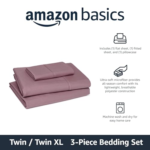 Image of Amazon Basics Lightweight Super Soft Breathable Wrinkle-Free Microfiber 3-Piece Bed Sheet Set, Twin XL, Rose, Solid