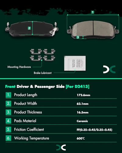 Image of SCITOO D2413 Front Ceramic Brake Pads Sets w /Hardware Replacement For INFINITI For QX60 2022-2024,For Nissan For Pathfinder 2022-2024