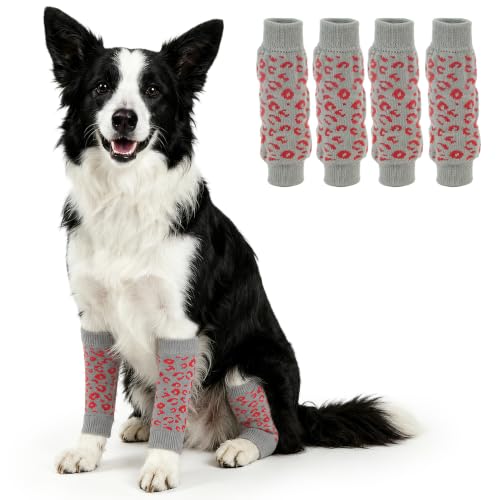 Image of ROZKITCH 4PCS Dog Leg Wraps to Stop Licking Scratching Wound Skin Cover | Soft Knitting, Stretchy Fit Sleeves, Helps Reduce Licking, Dog & Cat Friendly, Easy to Wear, Daily Leg Coverage
