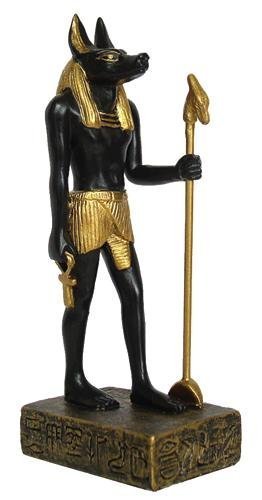TLT 3.5 Inch Hand Painted Resin Egyptian Anubis Statue with Staff