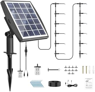 JIYANG Solar Automatic Drip Irrigation Kit System, Solar Powered Auto Easy DIY Watering Device Supported Pots Plants, 6 Timing Modes with Anti-Siphoning Device (Supported 10-15 Pots, 6Timing Modes)