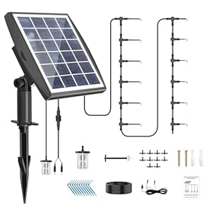 Solar Automatic Drip Irrigation Kit System, JIYANG Solar Powered Auto Easy DIY Watering Device Supported Pots Plants, 6 Timing Modes with Anti-Siphoning Device (Supported 10 Pots, 6Timing Modes)
