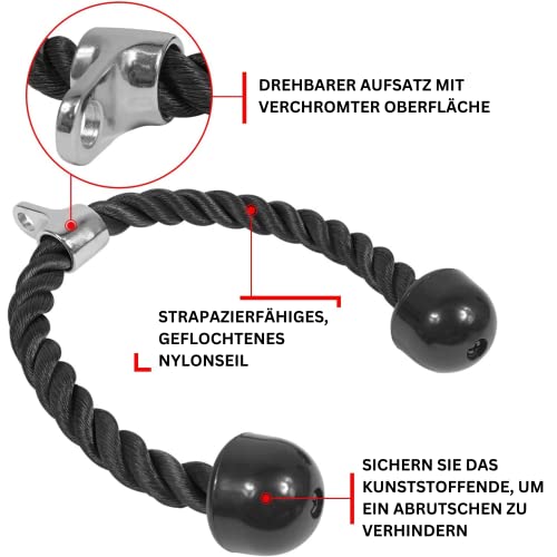 Yes4All Trizepsseil, Aufsatz für Trainingsgerät, 68,6 cm Seillänge, Schwarz – Ansicht 2