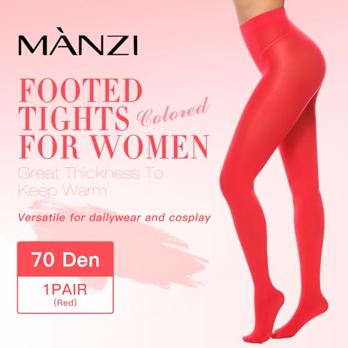 Image of MANZI Women's Solid Color Semi Opaque Footed Tights Soft Stretch Pantyhose
