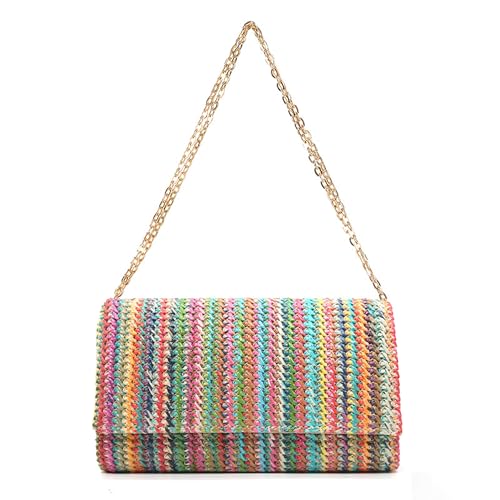 Image of Fozehlad Straw Clutch Purse for Women, Woven Straw Beach Crossbody | Raffia Envelope Wallet, Fold Over, Chain Shoulder Bag