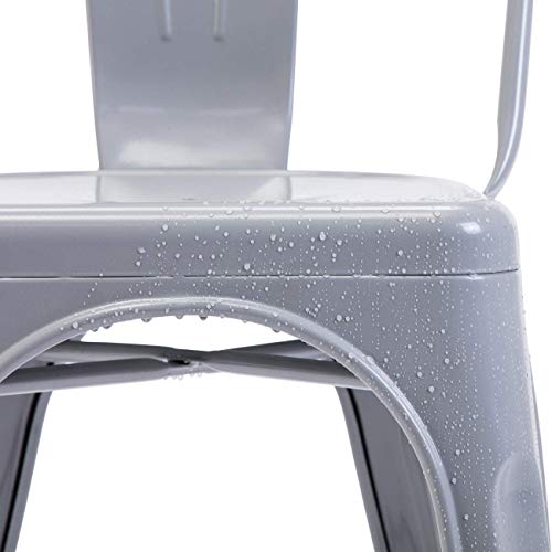 BELLEZE Set of (4) Industrial Style Chairs w/ Backrest Kitchen Bistro Cafe Chair Side Stack-able Vintage, Gray