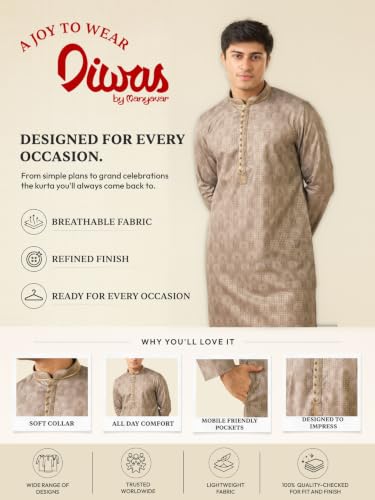 Image of DIWAS BY MANYAVAR Men's Cotton Blend Printed Kurta (1pc)
