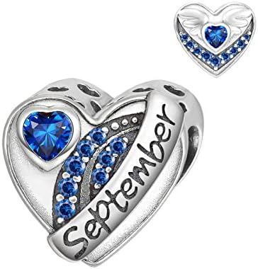 Qings Heart Birthstone Charms for Bracelet Angle Wings Bead Charm, Forever Love Charm Bracelets Silver Hearts Birthstones Charms Dangle Pendant for Bracelets Necklace Gifts for Women Girls