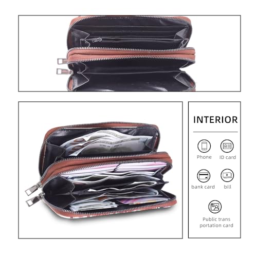 RFID Blocking Bohemian Wallet for Women Retro Double Zipper Wristlet, Coin Purse And Card Holder (Beige)3