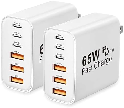 65W USB C Charger Block, 2Pack Multiport Type C Charging Fast Charging Block. PD+QC Fast Charging Plug for iPhone 17/16/15/14/13/12 Pro Max, iPad, Galaxy