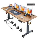 Legooin Electric Standing Desk with Wheels, 63'' x 24'' Standing Desk Adjustable Height with Charging Station, 2 USB Ports, 3 Power Outlets, 4 Caster, 27''-46'' Lifting Range Stand up Desk(Brown)