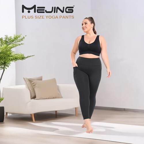 Plus Size Leggings with Pockets for Women, High Waisted Black Yoga Pants Workout Leggings, Mesh ActivewearWomens Gym Clothes L - Afbeelding 3