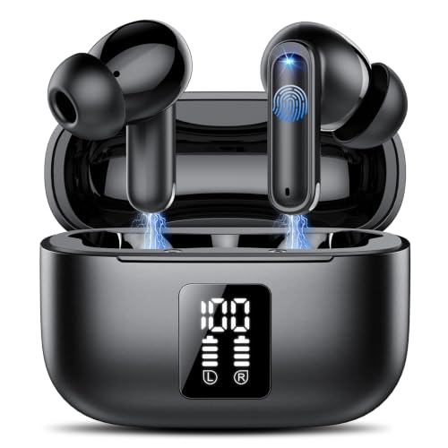 Auriculares Inalámbricos Bluetooth 6.0 con ENC, Carga USB-C, IPX7, Negro | 4 Mic con Reducción de Ruido ENC, 50H con Graves, Carga Rápida USB-C,ergonómico ligero para uso cómodo