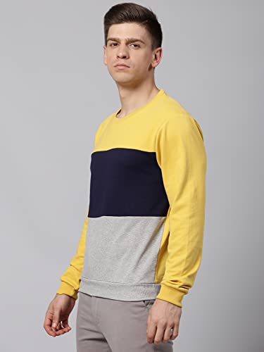 Image of Dennis Lingo Men's Cotton Blend Full Sleeves Color Block Sweatshirt - Regular-Fit, Crew Neck, and Lightweight, Casual Winterwear for Men