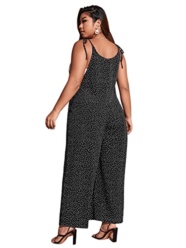 Romwe Women's Plus Size Summer Polka Dots Wide Leg Cami Jumpsuit Tie Shoulder Long Romper With Pockets Black 4Xl #TOP1