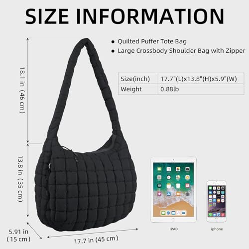 Image of Puffer Quilted Shoulder Bag Large Puffer Tote Bag for Women,Hobo Quilted Tote Bag Crossbody Shoulder Handbags Puff Purse