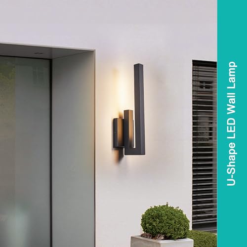 Image of Tarentlight 15 inch Ht Modern Minimalist Linear Outdoor Wall Light,3000K 13W Integrated LED,Textured Black Anti-Rust Metal,Wet Rated for Exterior House, Porch & Patio,Garage,Yard Front Door,Garden.