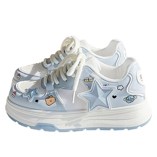 Chunky Platform Star Sneakers for Women Girl's Cute Skate Shoes Chic Y2k Casual Preppy Student Back School, Travel